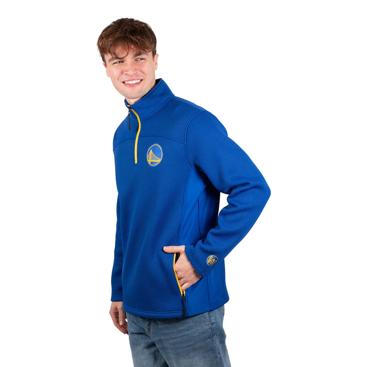 Ultra Game Men's NBA Official Super Soft Quarter Zip Sweatshirt with Zipper Pockets | Golden State Warriors