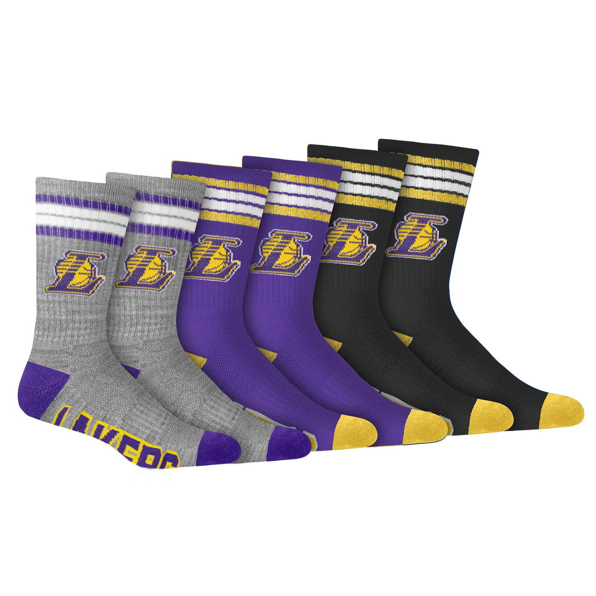 Ultra Game Men's NBA Official Athletic Cushioned Secure Fit Team Crew Socks - 3 Pack | Los Angeles Lakers