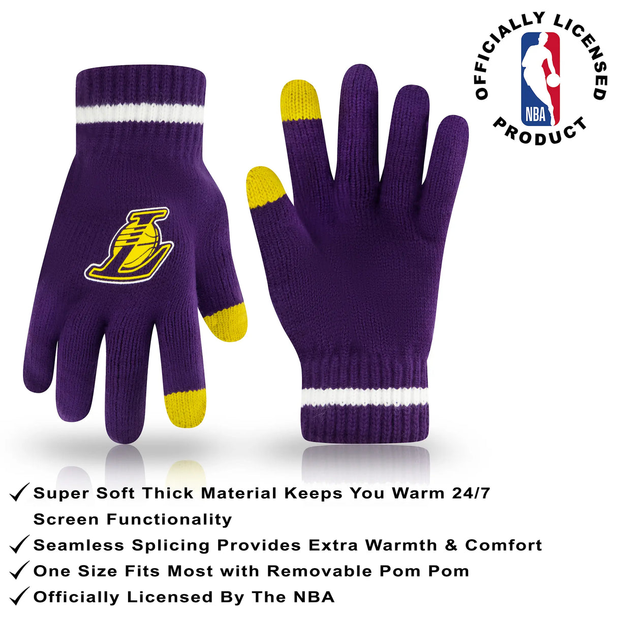 Ultra Game Men's NBA Official Super Soft Winter Beanie Hat with Extra Warm Touch Screen Gloves | Los Angeles Lakers