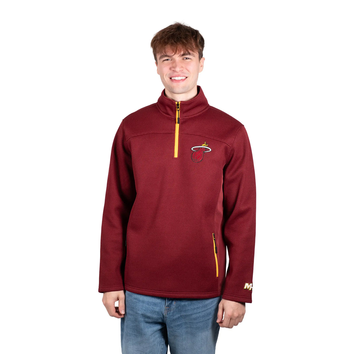 Ultra Game Men's NBA Official Super Soft Quarter Zip Sweatshirt with Zipper Pockets | Miami Heat