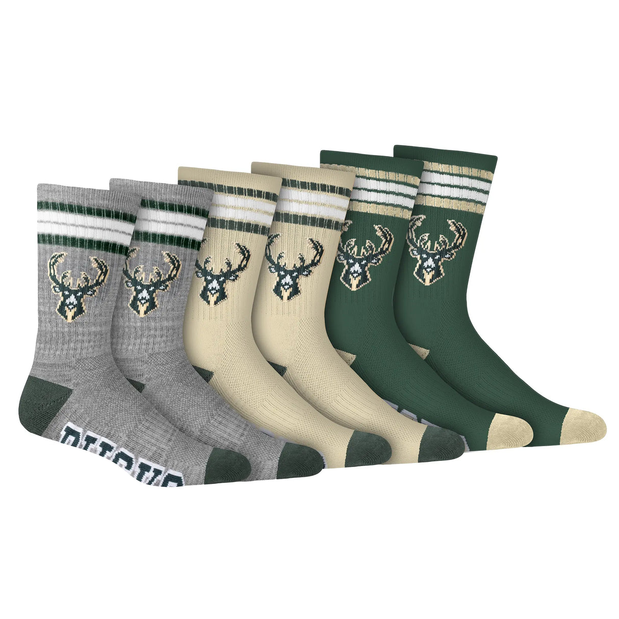 Ultra Game Men's NBA Official Athletic Cushioned Secure Fit Team Crew Socks - 3 Pack | Milwaukee Bucks