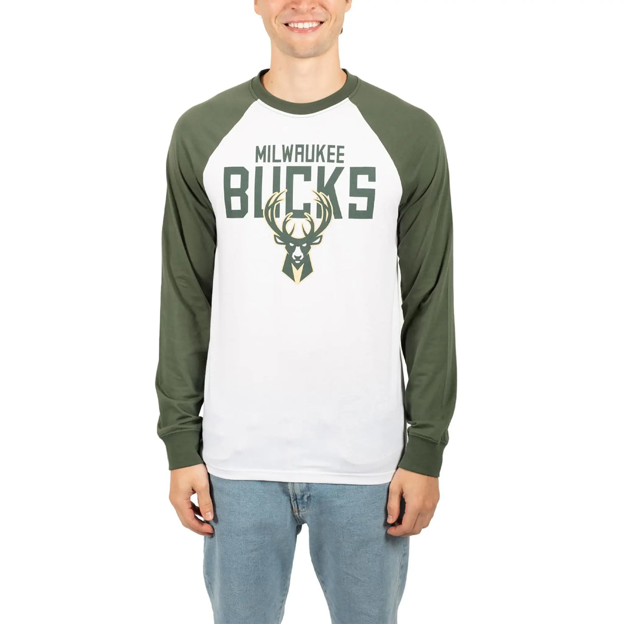 Ultra Game Men’s NBA Official Super Soft Raglan Baseball T-Shirt | Milwaukee Bucks