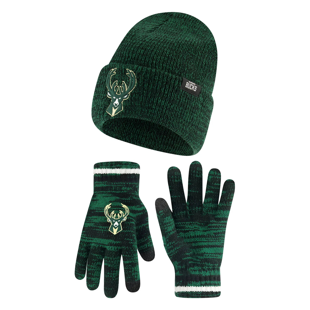Ultra Game Men's NBA Official Super Soft Winter Beanie Knit Hat with Extra Warm Touch Screen Gloves | Milwaukee Bucks