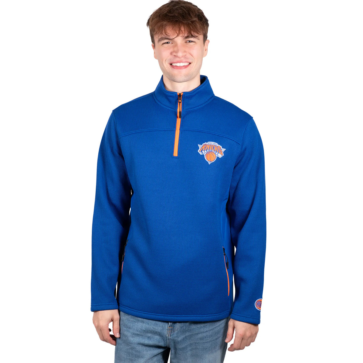 Ultra Game Men's NBA Official Super Soft Quarter Zip Sweatshirt with Zipper Pockets | New York Knicks