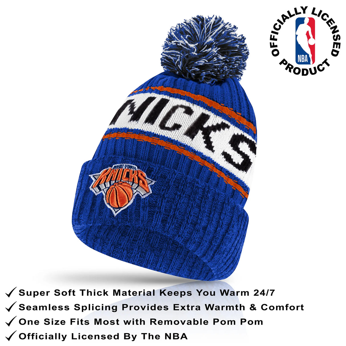 Ultra Game Men's NBA Official Super Soft Winter Beanie Hat with Extra Warm Touch Screen Gloves | New York Knicks