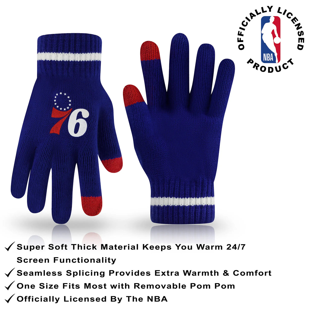 Ultra Game Men's NBA Official Super Soft Winter Beanie Hat with Extra Warm Touch Screen Gloves | Philadelphia 76ers