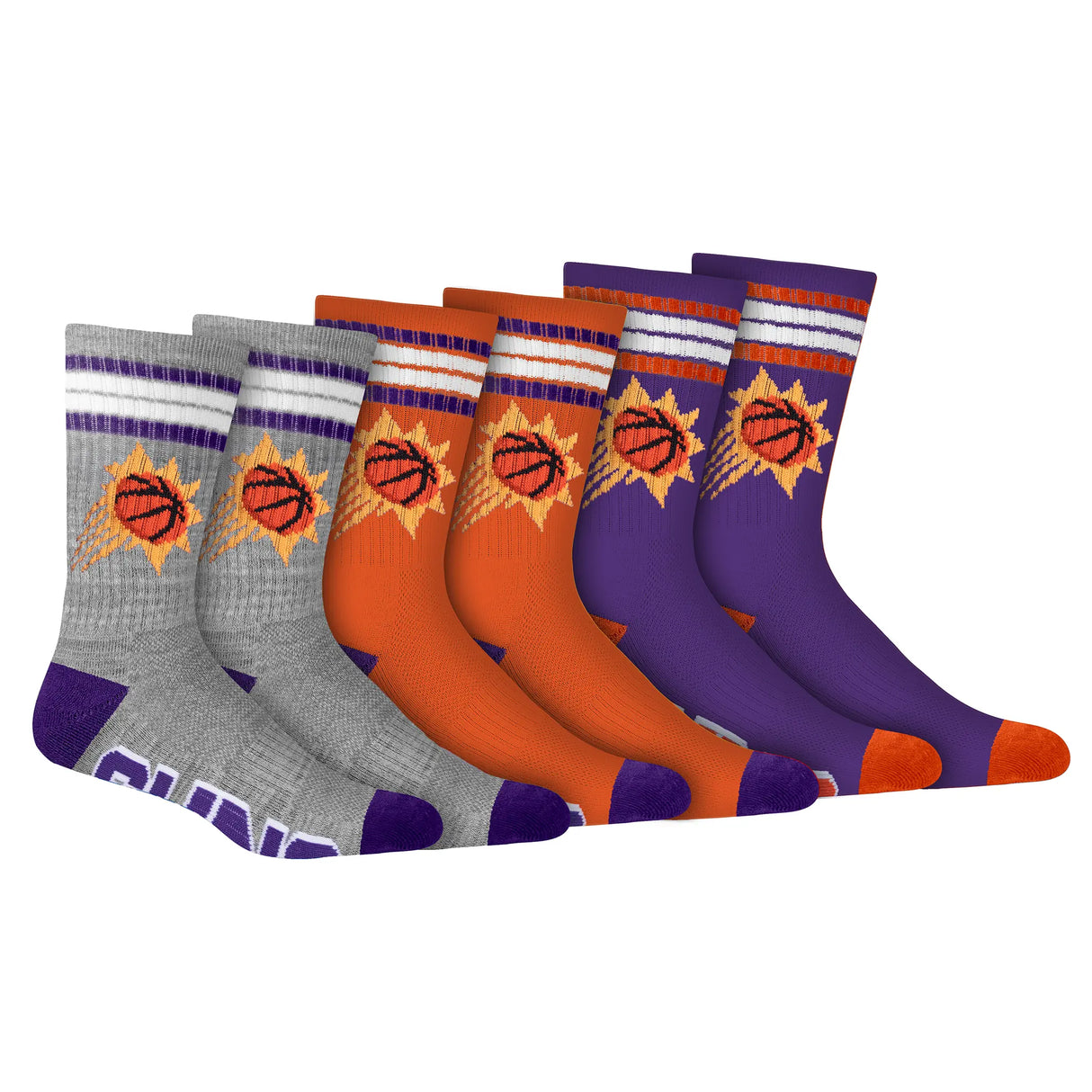 Ultra Game Men's NBA Official Athletic Cushioned Secure Fit Team Crew Socks - 3 Pack | Phoenix Suns