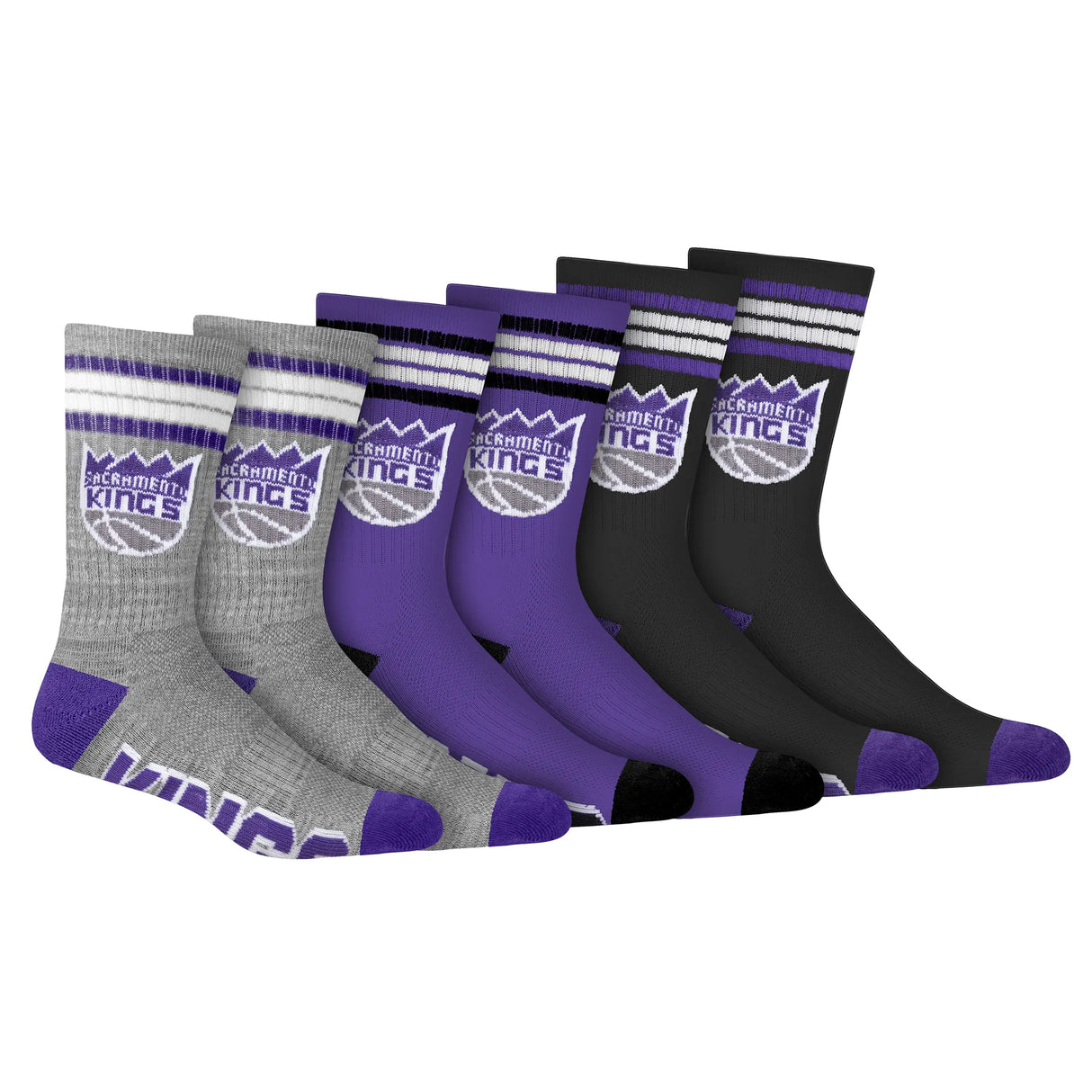 Ultra Game Men's NBA Official Athletic Cushioned Secure Fit Team Crew Socks - 3 Pack | Sacramento Kings