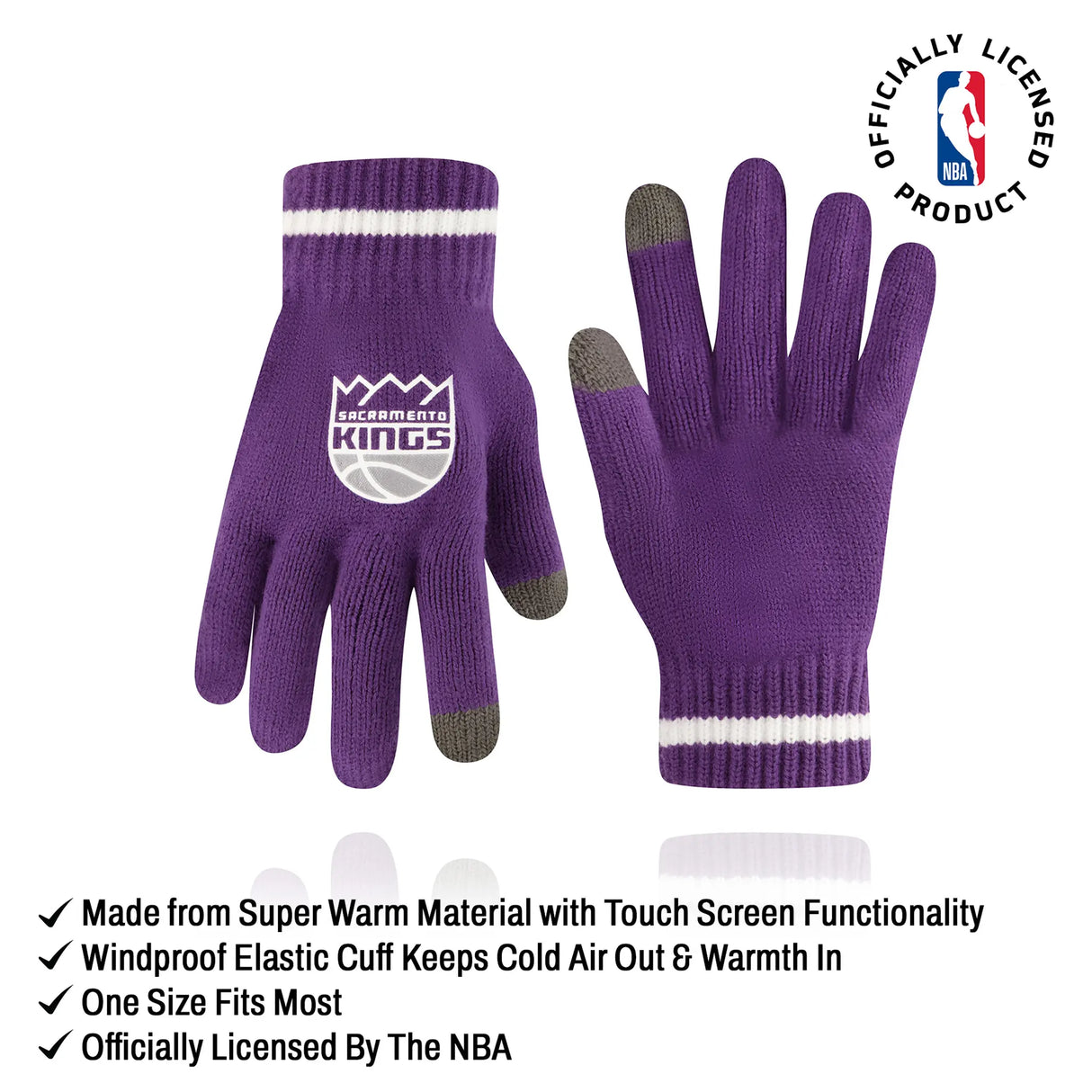Ultra Game Men's NBA Official Super Soft Winter Beanie Hat with Extra Warm Touch Screen Gloves | Sacramento Kings