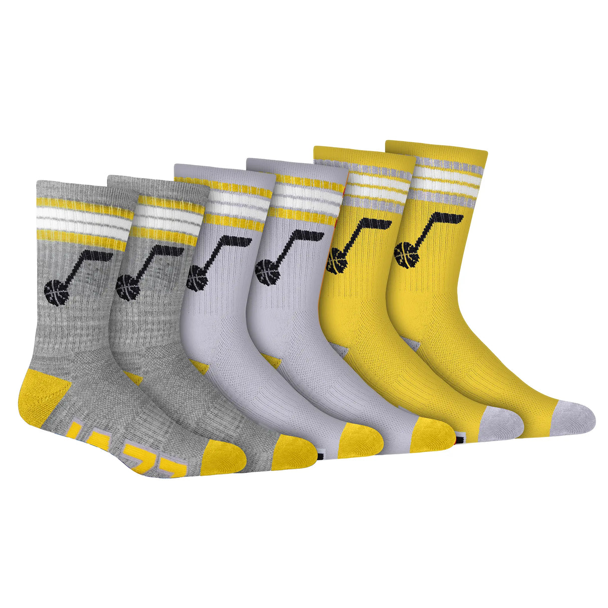 Ultra Game Men's NBA Official Athletic Cushioned Secure Fit Team Crew Socks - 3 Pack | Utah Jazz