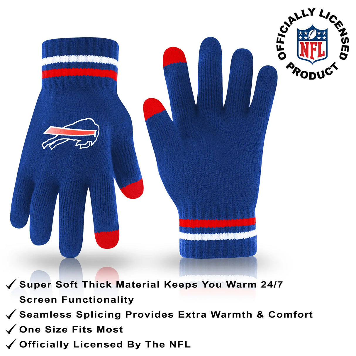Ultra Game Youth NFL Official Super Soft Winter Beanie Knit Hat With Extra Warm Touch Screen Gloves | Buffalo Bills