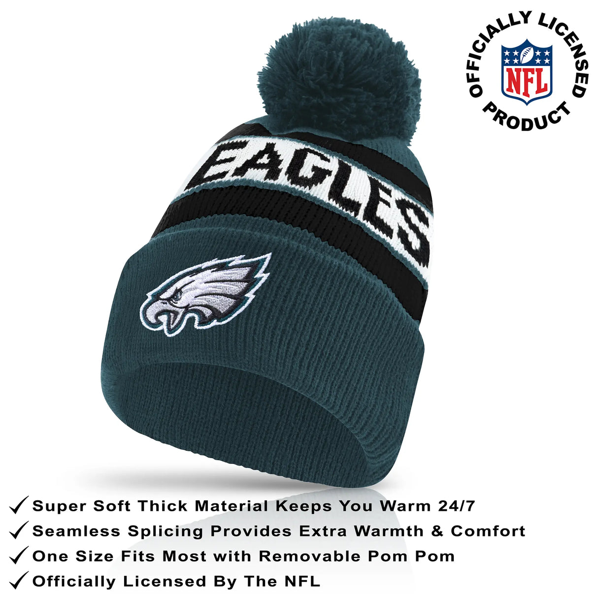 Ultra Game Youth NFL Official Super Soft Winter Beanie Knit Hat With Extra Warm Touch Screen Gloves | Philadelphia Eagles