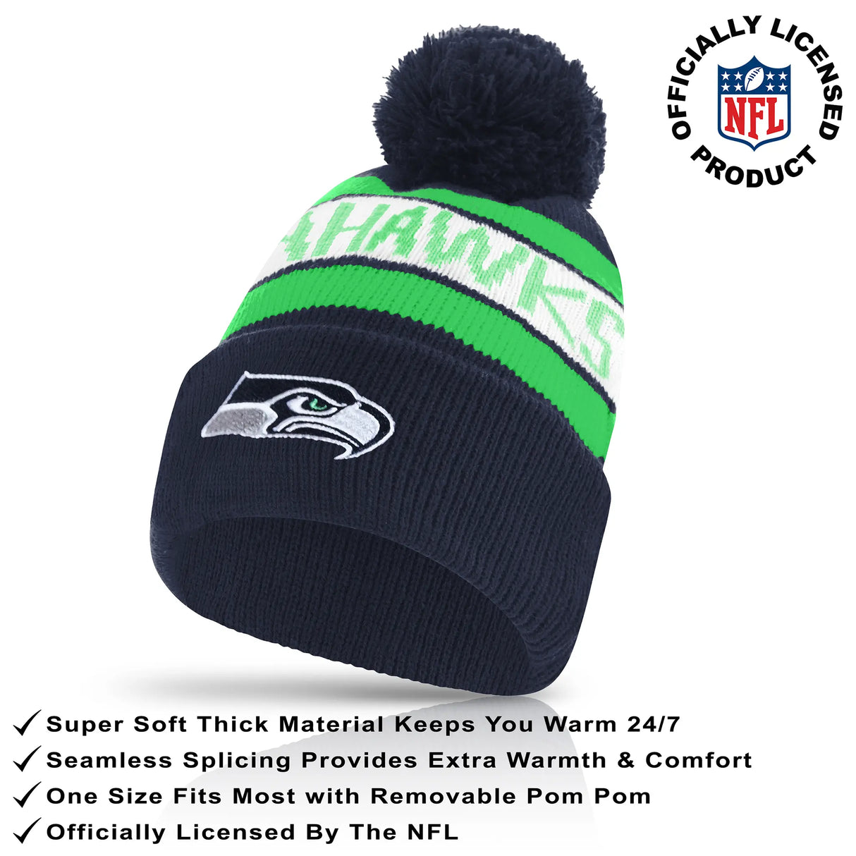 Ultra Game Youth NFL Official Super Soft Winter Beanie Knit Hat With Extra Warm Touch Screen Gloves | Seattle Seahawks