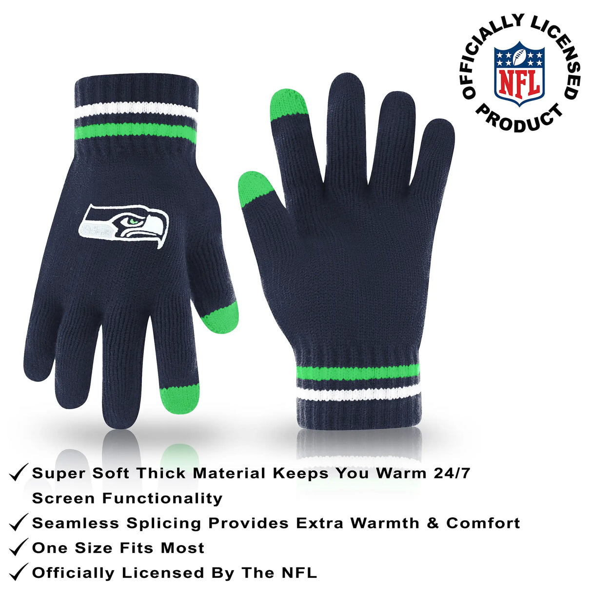 Ultra Game Youth NFL Official Super Soft Winter Beanie Knit Hat With Extra Warm Touch Screen Gloves | Seattle Seahawks