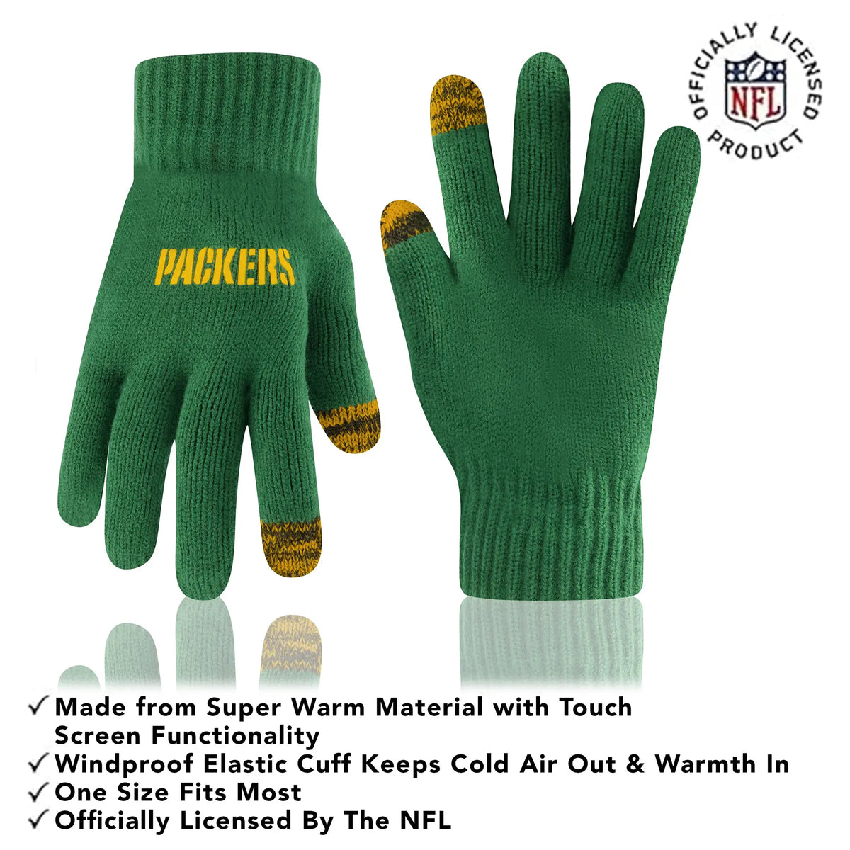 Ultra Game Youth NFL Official Super Soft Two Tone Winter Beanie Knit Hat with Extra Warm Touch Screen Gloves | Green Bay Packers