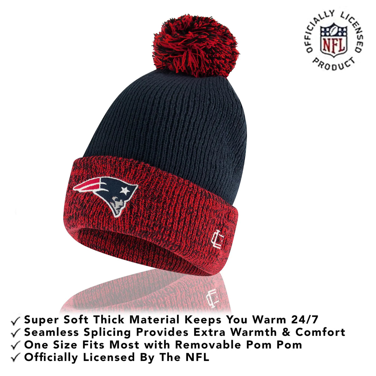 Ultra Game Youth NFL Official Super Soft Two Tone Winter Beanie Knit Hat with Extra Warm Touch Screen Gloves | New England Patriots