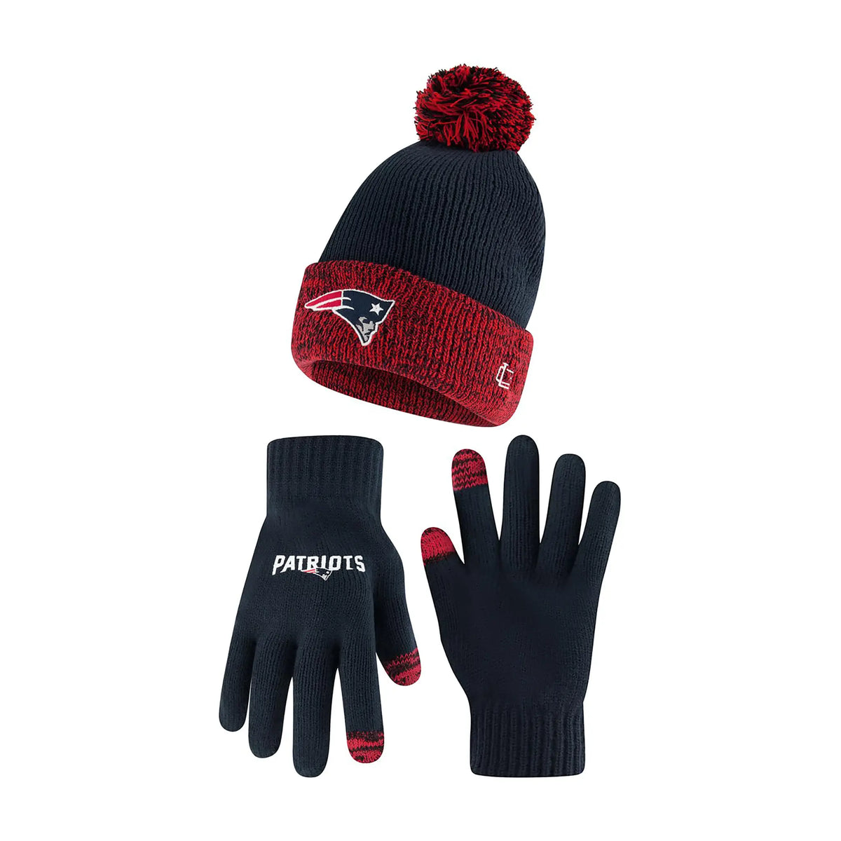 Ultra Game Youth NFL Official Super Soft Two Tone Winter Beanie Knit Hat with Extra Warm Touch Screen Gloves | New England Patriots