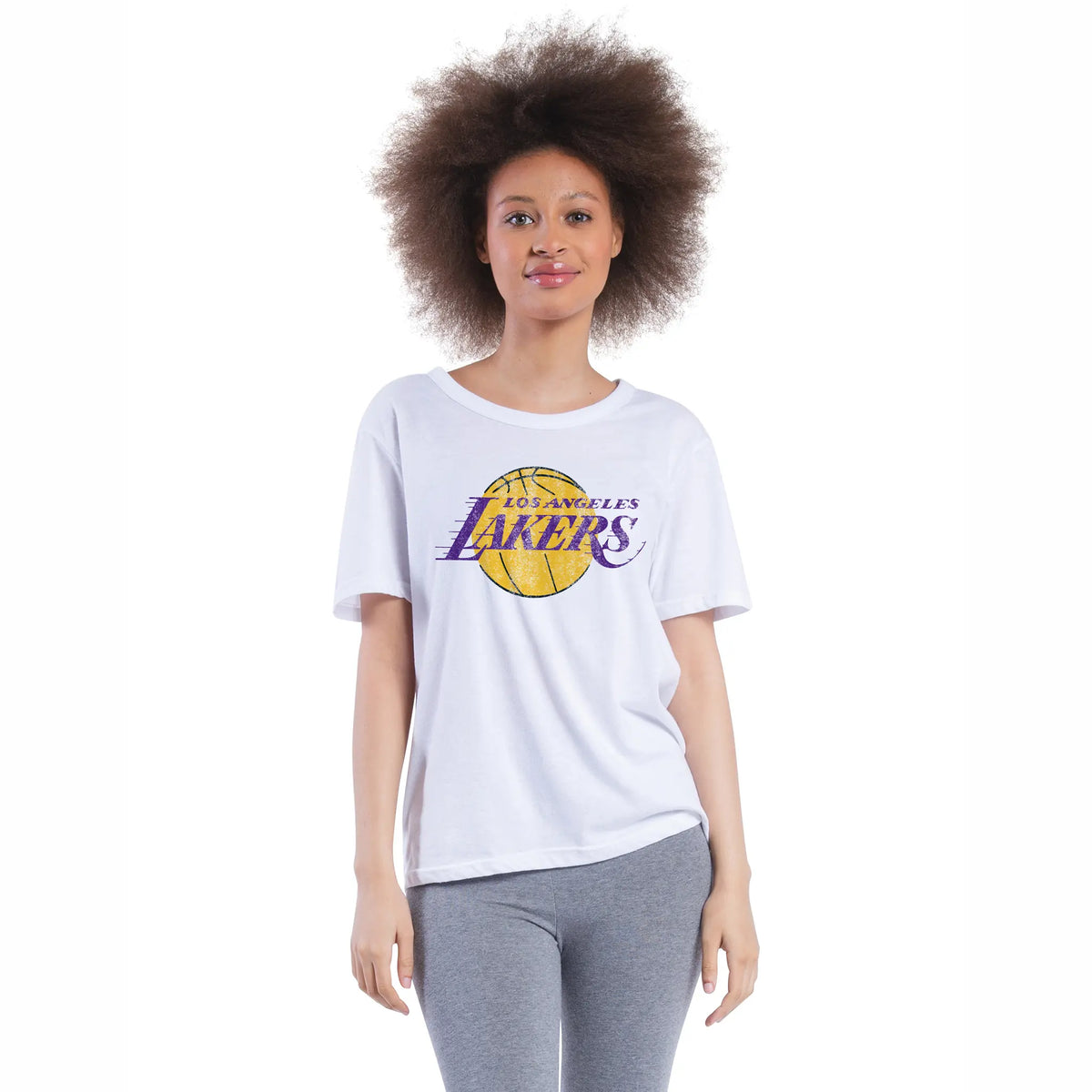 Ultra Game Women's NBA Official Soft Vintage Distressed Graphics T-Shirt | Los Angeles Lakers