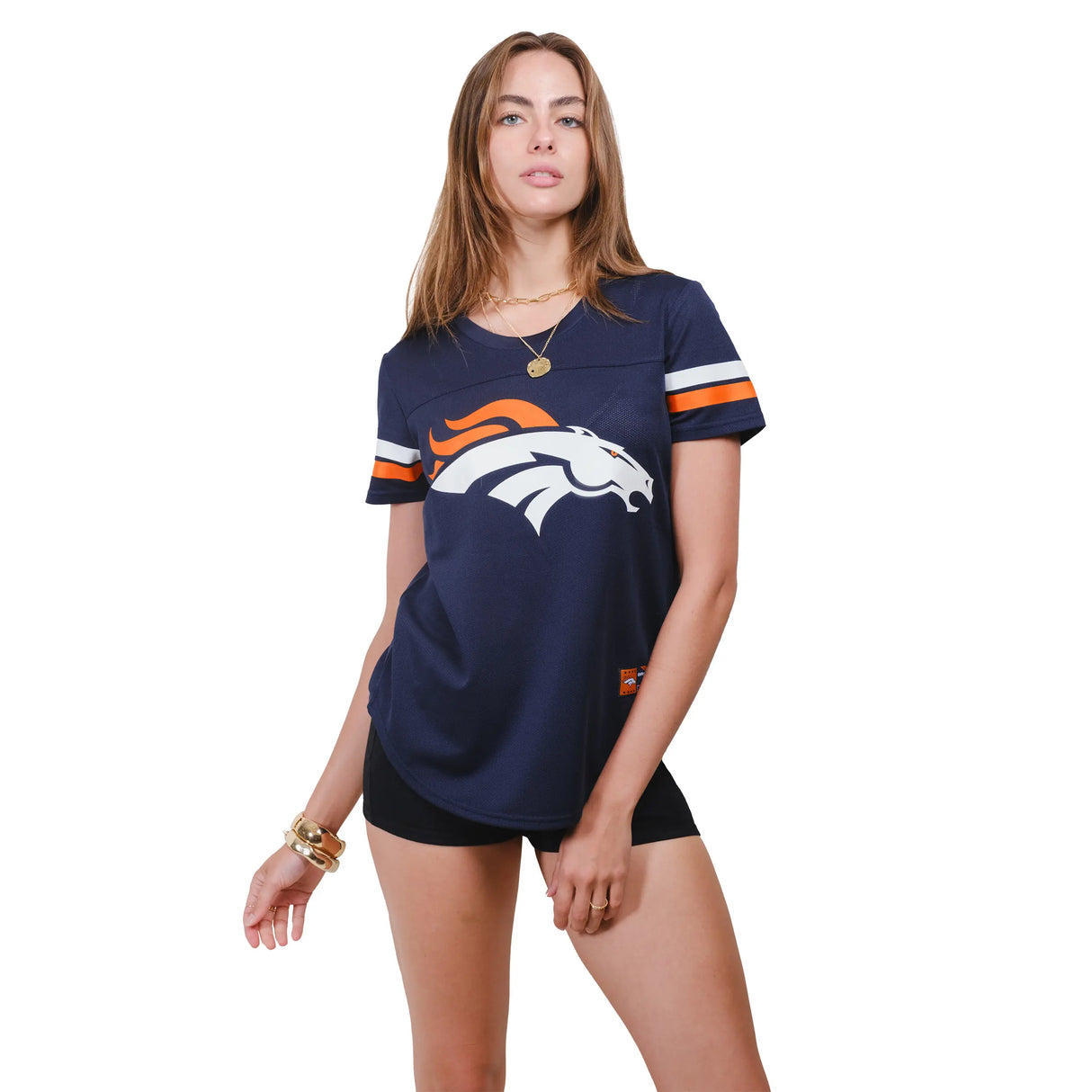 Ultra Game Women's NFL Official Soft Mesh Varsity Stripe T-Shirt | Denver Broncos