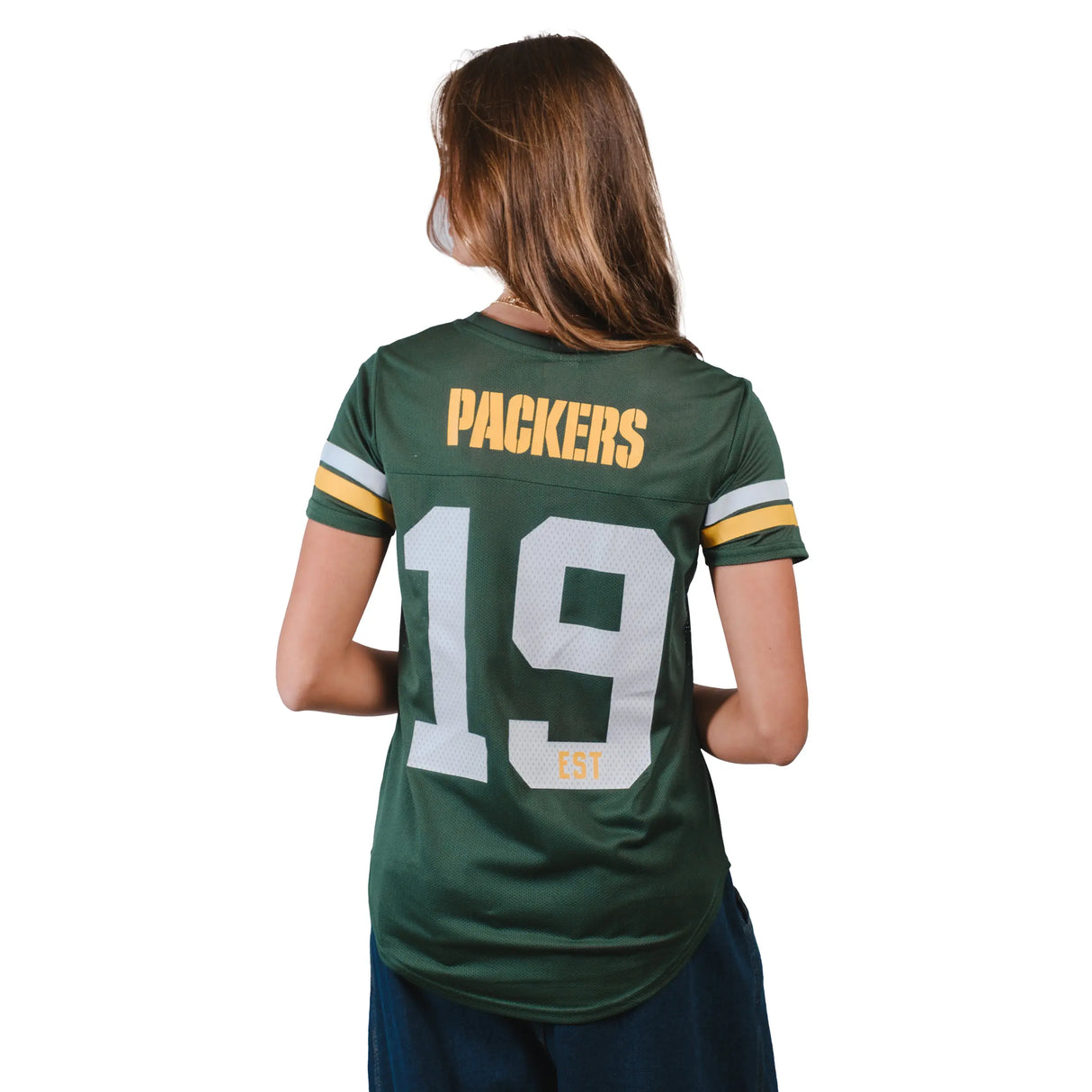 Ultra Game Women's NFL Official Soft Mesh Varsity Stripe T-Shirt | Green Bay Packers