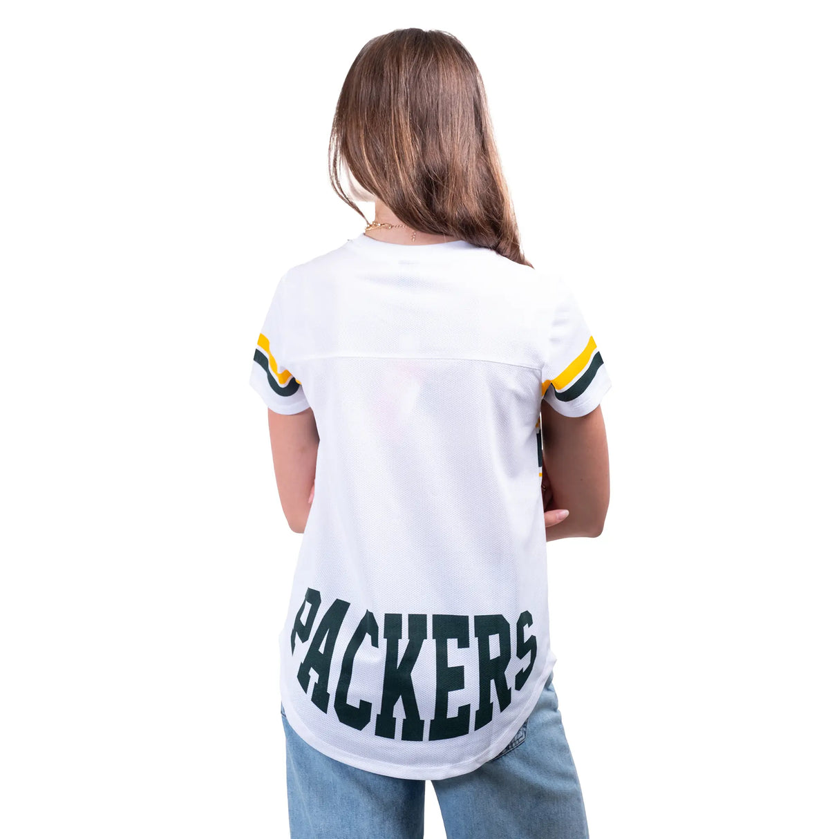 Ultra Game Women's NFL Official Soft Mesh Varsity Stripe T-Shirt | Green Bay Packers