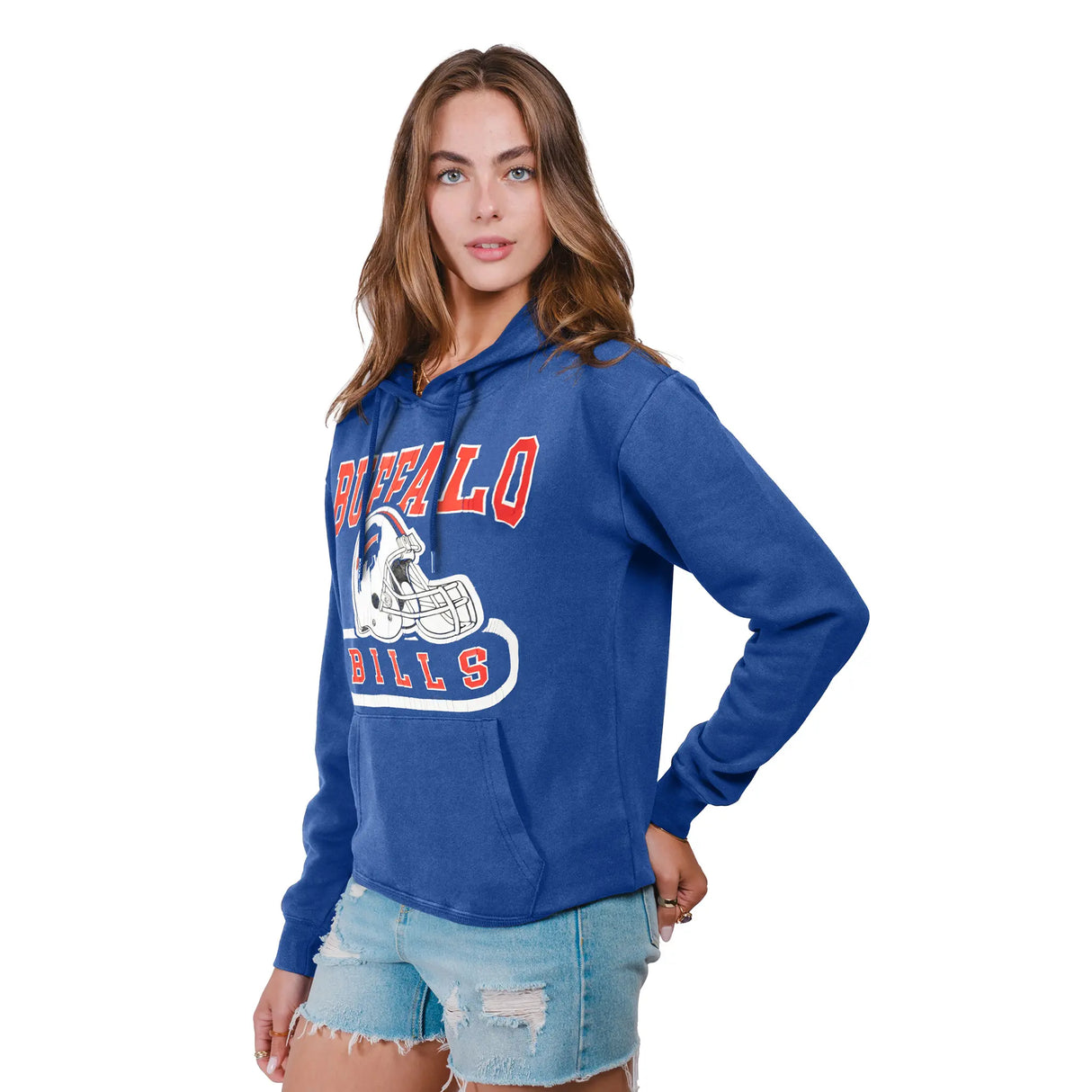 Ultra Game Women's NFL Official Distressed Graphic Super Soft Hoodie Pullover Sweatshirt | Buffalo Bills
