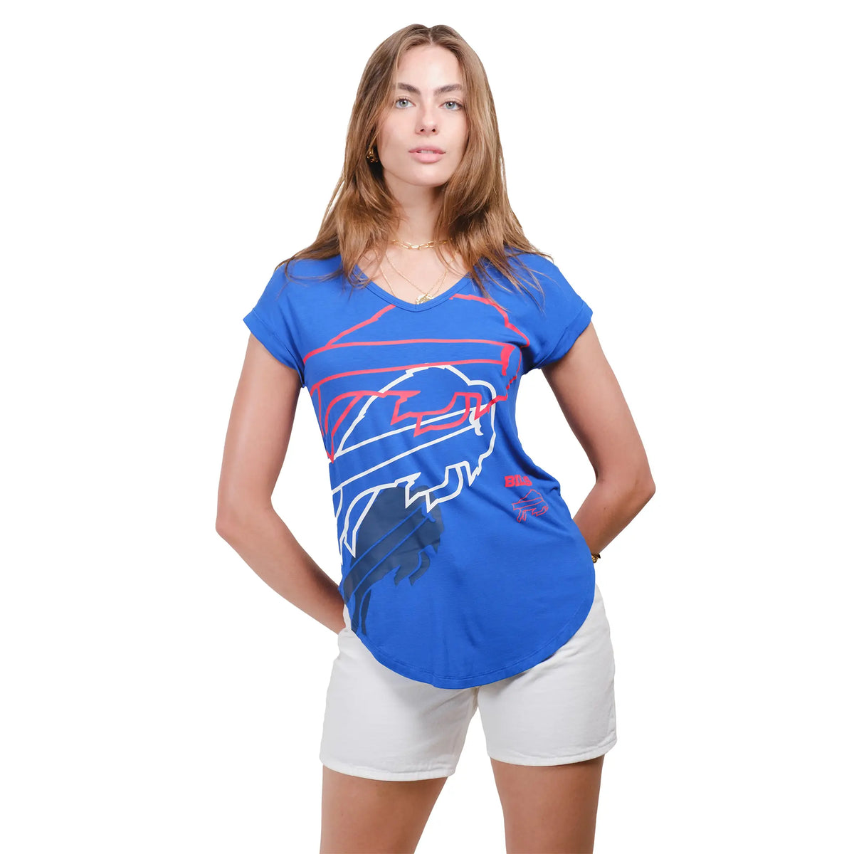 Ultra Game Women’s NFL Official Super Soft Modal Vintage V-Neck T-Shirt | Buffalo Bills
