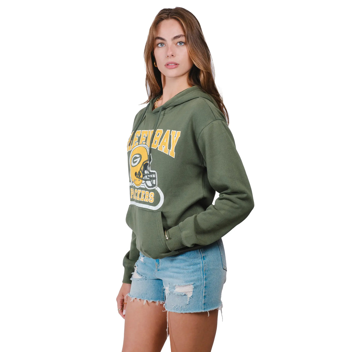 Ultra Game Women's NFL Official Distressed Graphic Super Soft Hoodie Pullover Sweatshirt | Green Bay Packers