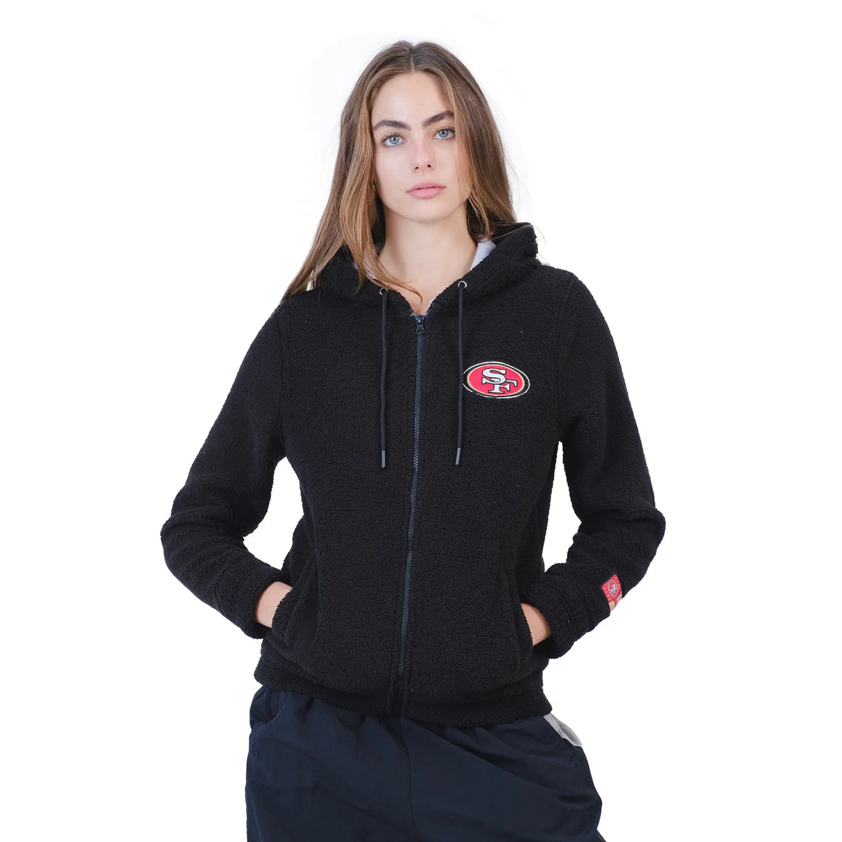 Ultra Game Women's NFL Official Super Soft Sherpa Full Zip Hoodie Sweatshirt Jacket | San Francisco 49ers