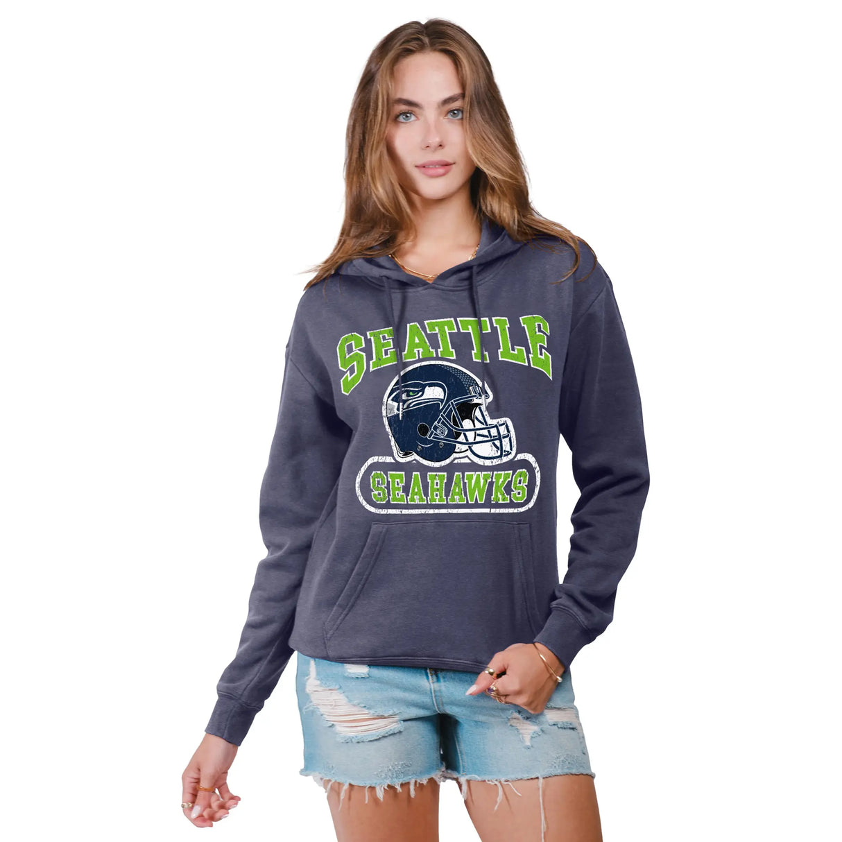 Ultra Game Women's NFL Official Distressed Graphic Super Soft Hoodie Pullover Sweatshirt | Seattle Seahawks