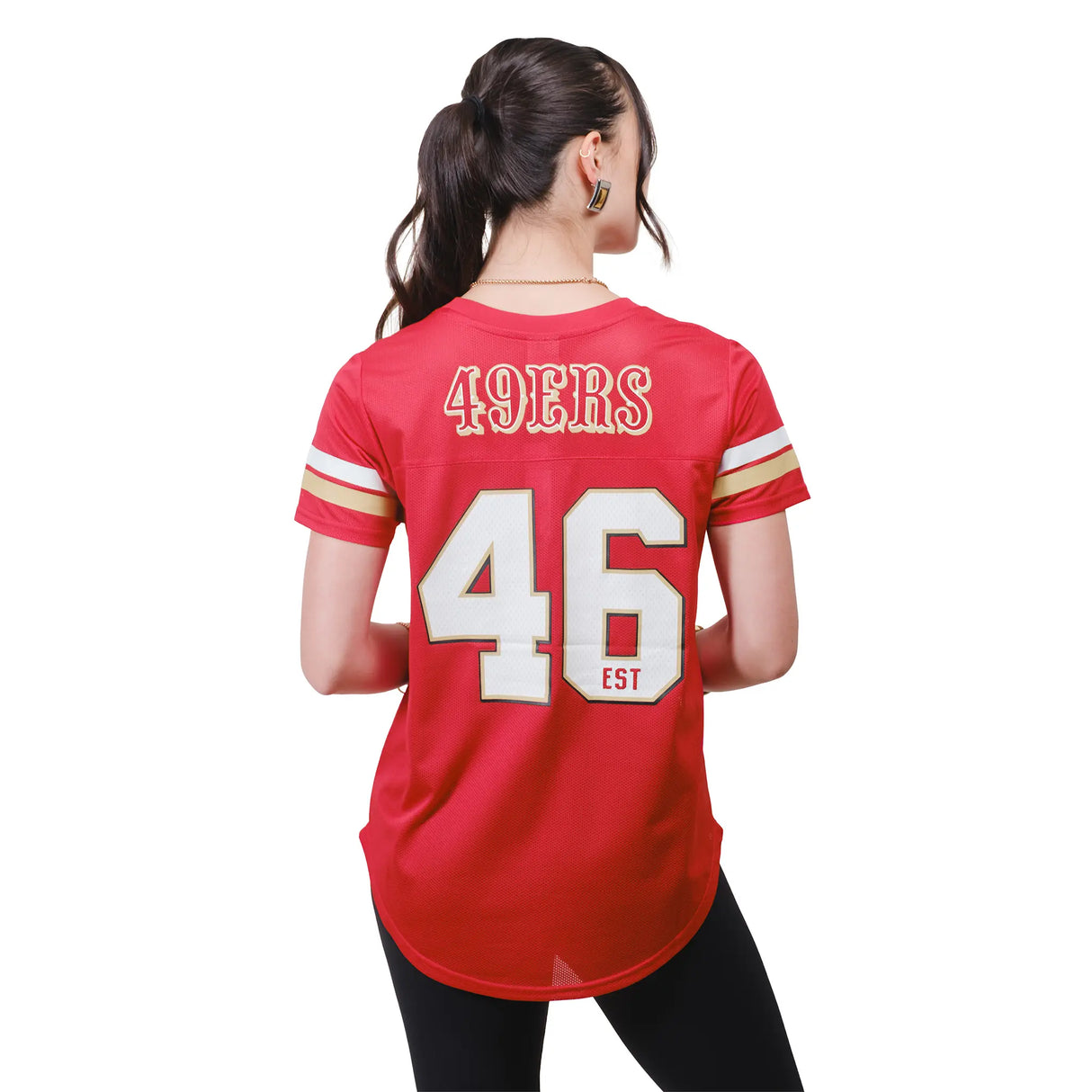 Ultra Game Women's NFL Official Soft Mesh Varsity Stripe T-Shirt | San Francisco 49ers