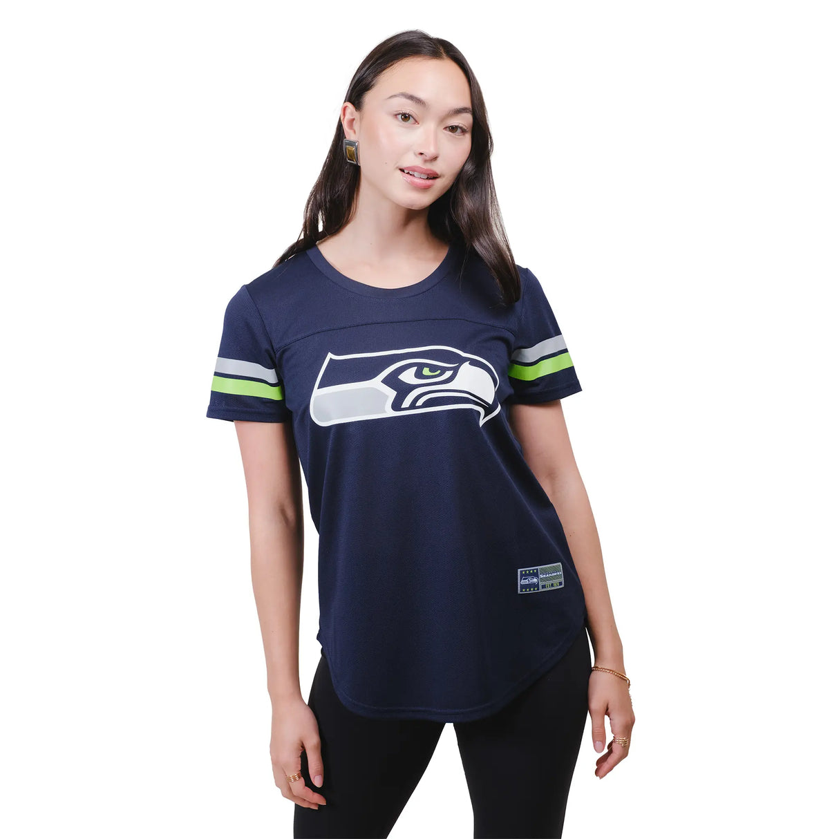 Ultra Game Women's NFL Official Soft Mesh Varsity Stripe T-Shirt | Seattle Seahawks