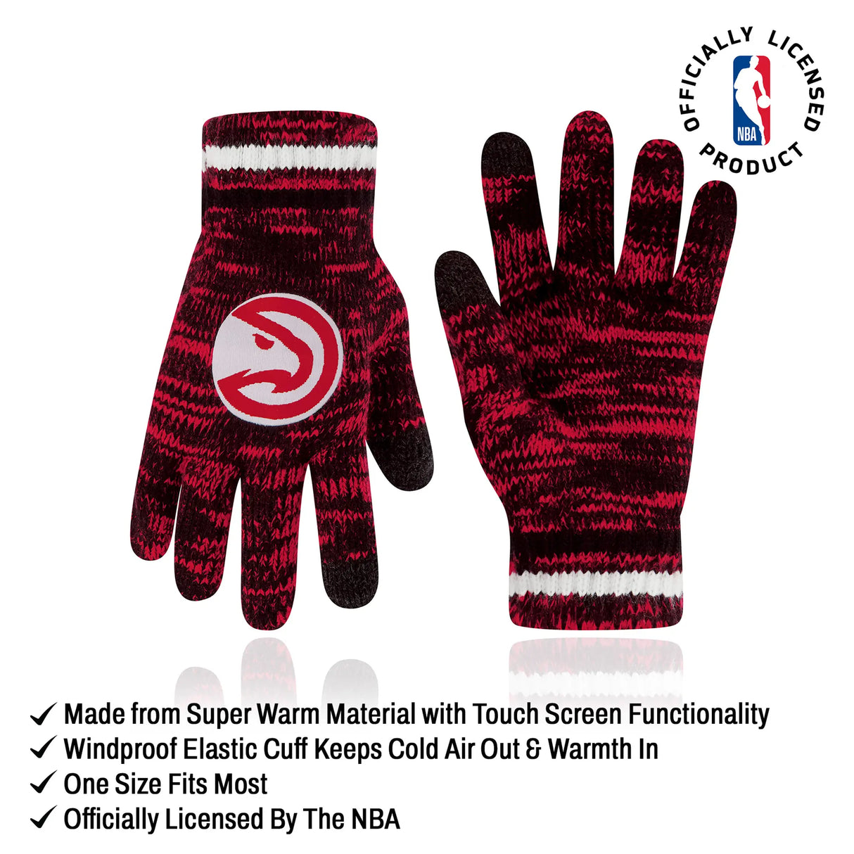 Ultra Game Youth NBA Official Super Soft Winter Beanie Knit Hat With Extra Warm Touch Screen Gloves | Atlanta Hawks