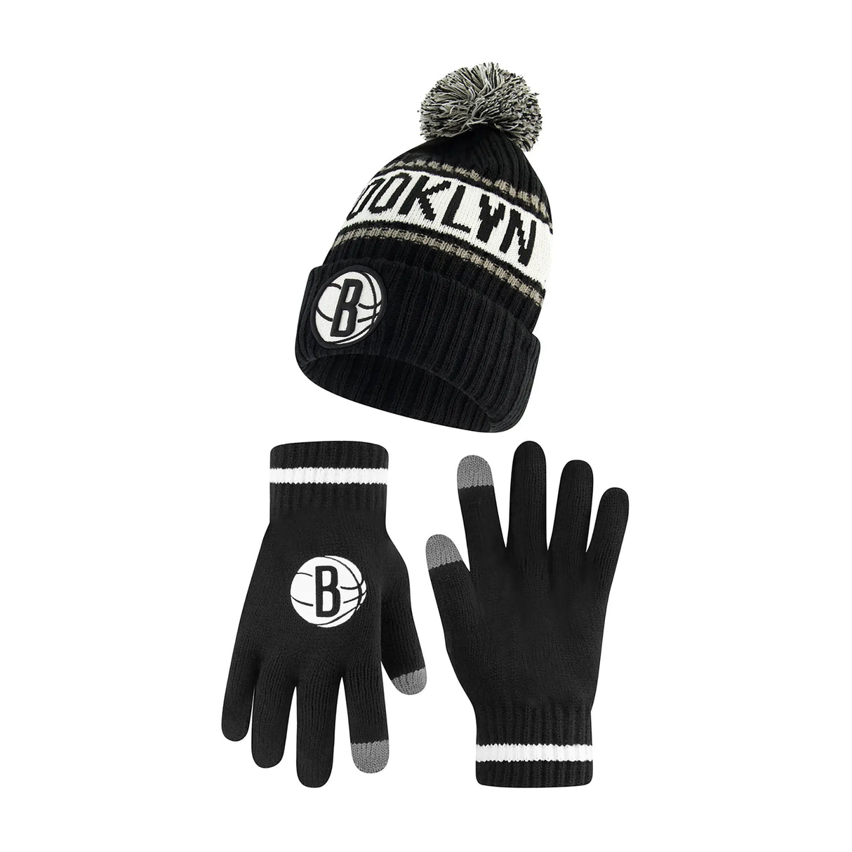 Ultra Game Youth NBA Official Super Soft Winter Beanie Knit Hat With Extra Warm Touch Screen Gloves | Brooklyn Nets