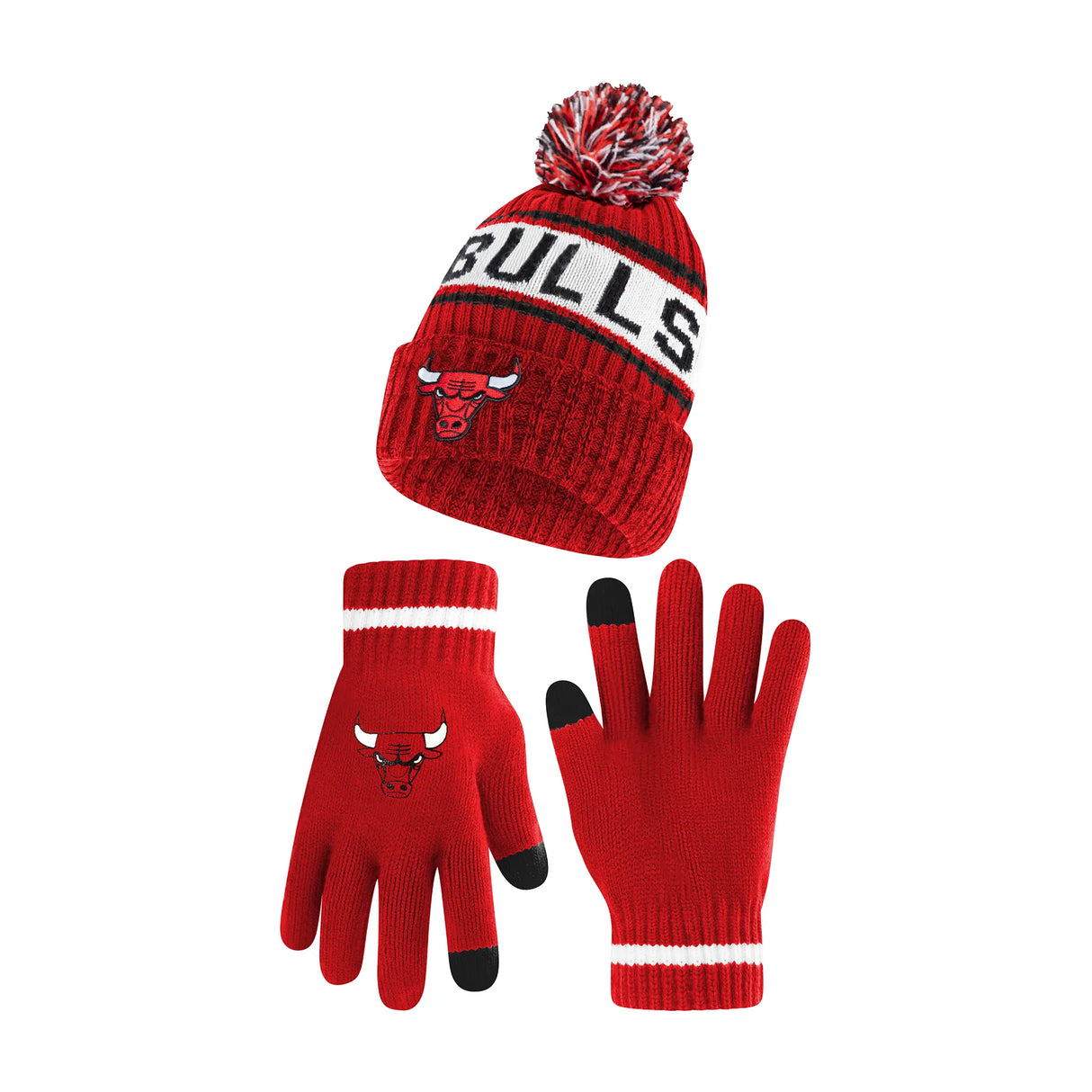 Ultra Game Youth NBA Official Super Soft Winter Beanie Knit Hat With Extra Warm Touch Screen Gloves | Chicago Bulls