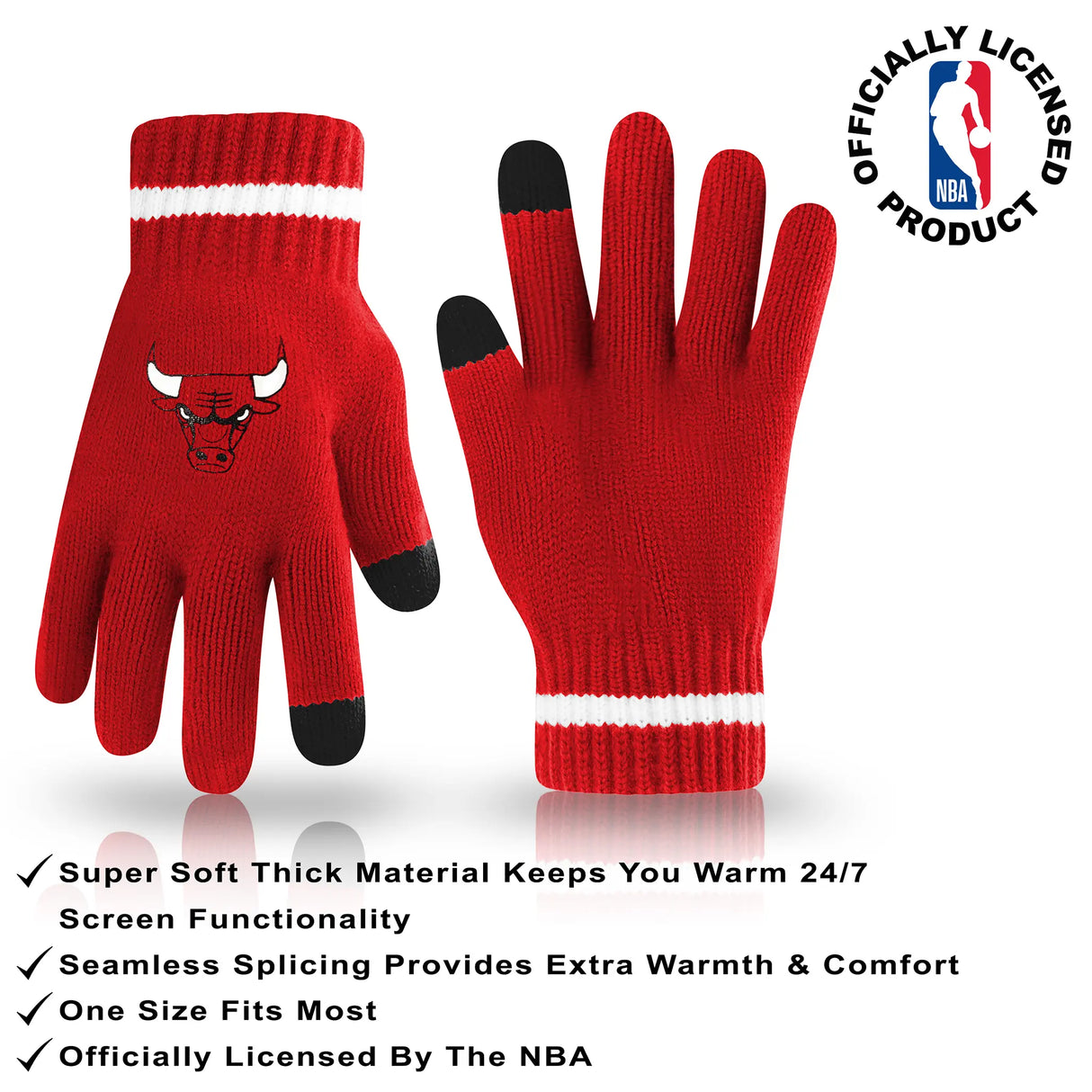 Ultra Game Youth NBA Official Super Soft Winter Beanie Knit Hat With Extra Warm Touch Screen Gloves | Chicago Bulls