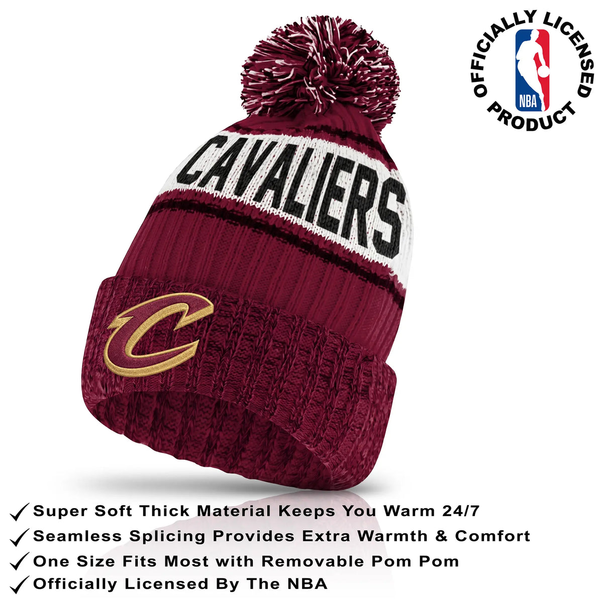 Ultra Game Youth NBA Official Super Soft Winter Beanie Knit Hat With Extra Warm Touch Screen Gloves | Cleveland Cavaliers