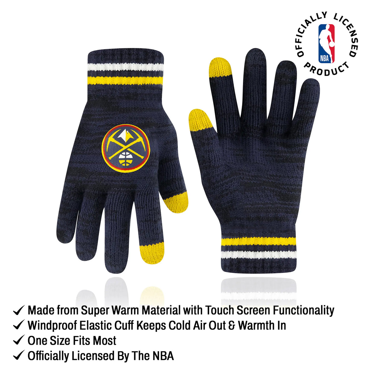 Ultra Game Youth NBA Official Super Soft Winter Beanie Knit Hat With Extra Warm Touch Screen Gloves | Denver Nuggets