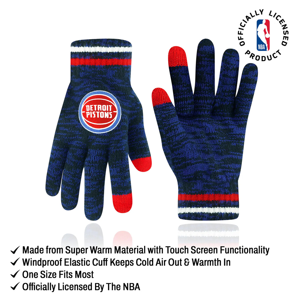 Ultra Game Youth NBA Official Super Soft Winter Beanie Knit Hat With Extra Warm Touch Screen Gloves | Detroit Pistons
