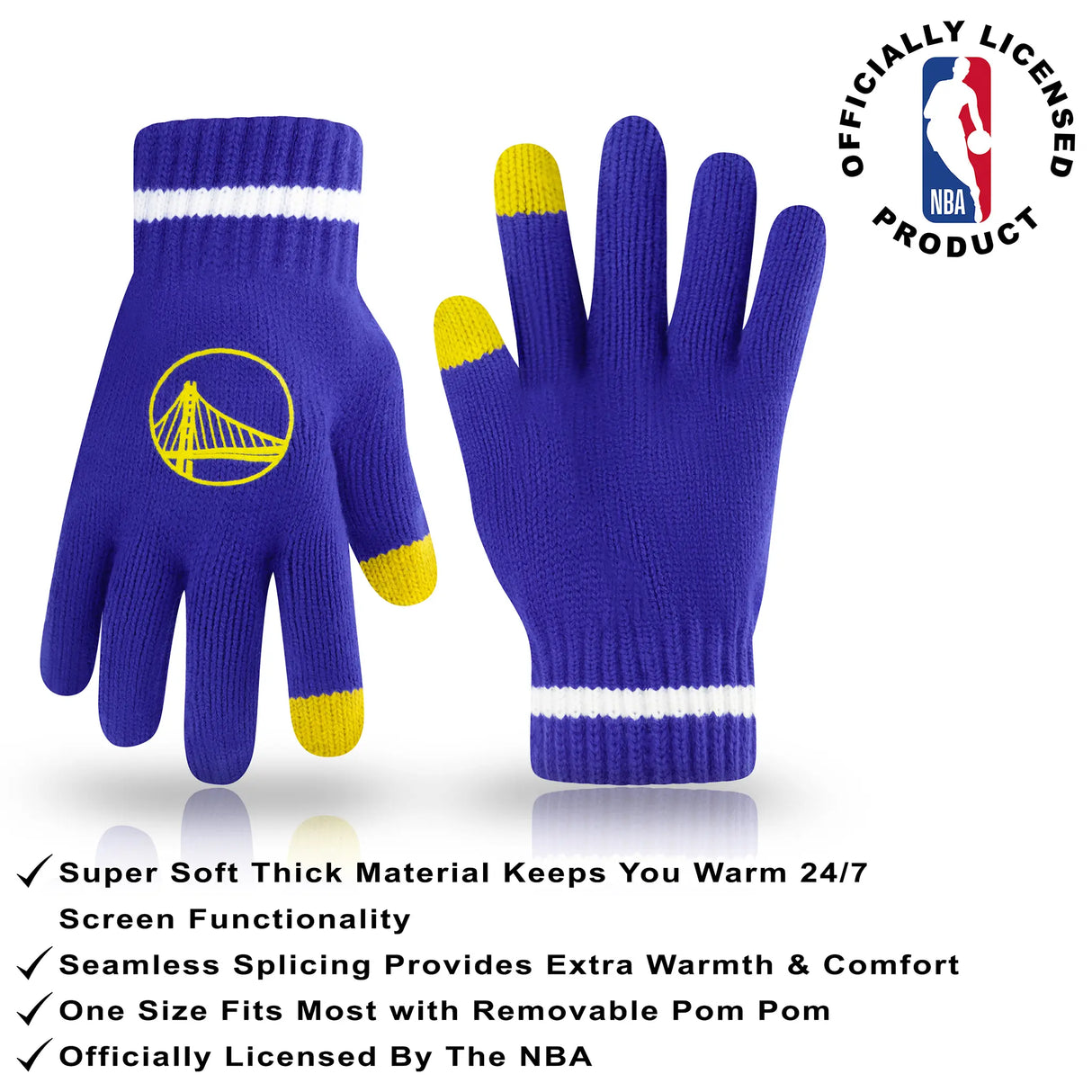 Ultra Game Youth NBA Official Super Soft Winter Beanie Knit Hat With Extra Warm Touch Screen Gloves | Golden State Warriors