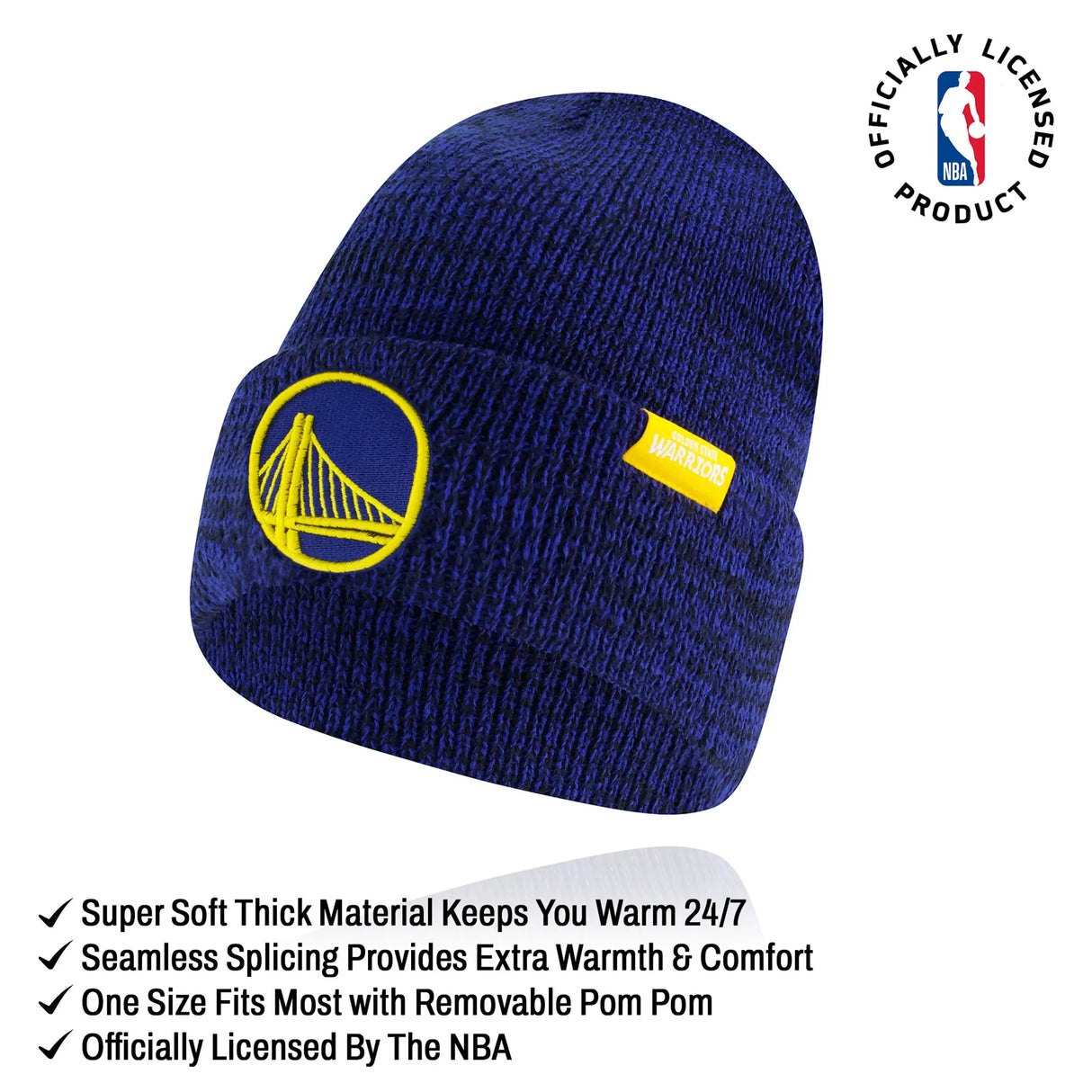Ultra Game Youth NBA Official Super Soft Winter Beanie Knit Hat With Extra Warm Touch Screen Gloves | Golden State Warriors