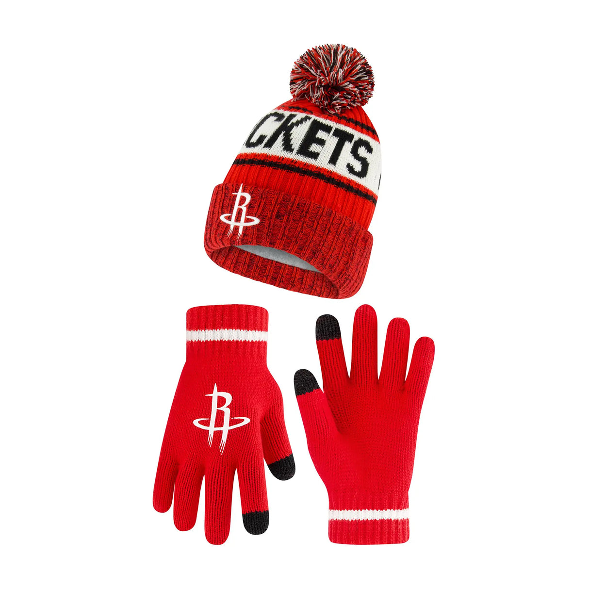 Ultra Game Youth NBA Official Super Soft Winter Beanie Knit Hat With Extra Warm Touch Screen Gloves | Houston Rockets