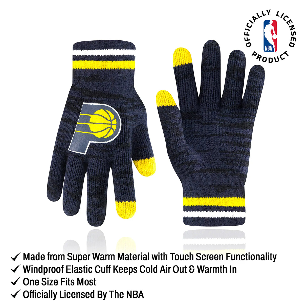 Ultra Game Youth NBA Official Super Soft Winter Beanie Knit Hat With Extra Warm Touch Screen Gloves | Indiana Pacers