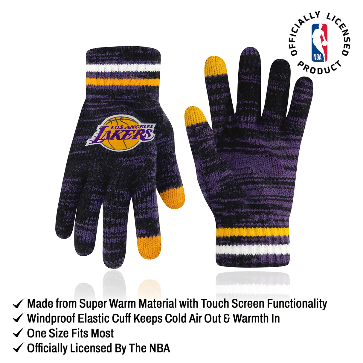 Ultra Game Youth NBA Official Super Soft Winter Beanie Knit Hat With Extra Warm Touch Screen Gloves | Los Angeles Lakers
