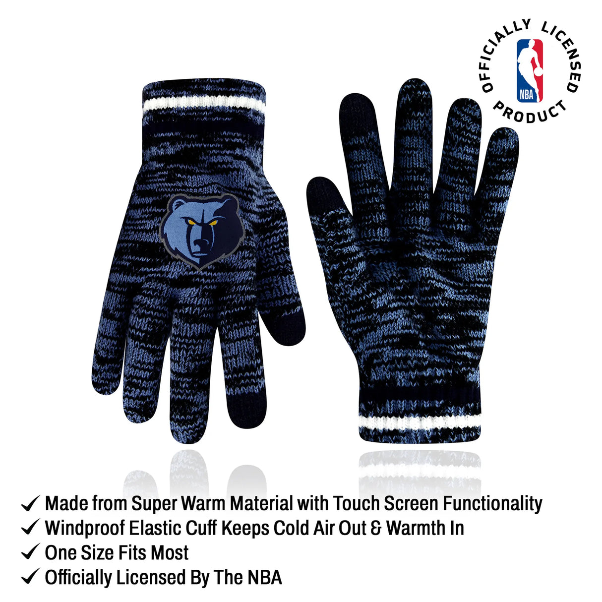 Ultra Game Youth NBA Official Super Soft Winter Beanie Knit Hat With Extra Warm Touch Screen Gloves | Memphis Grizzlies