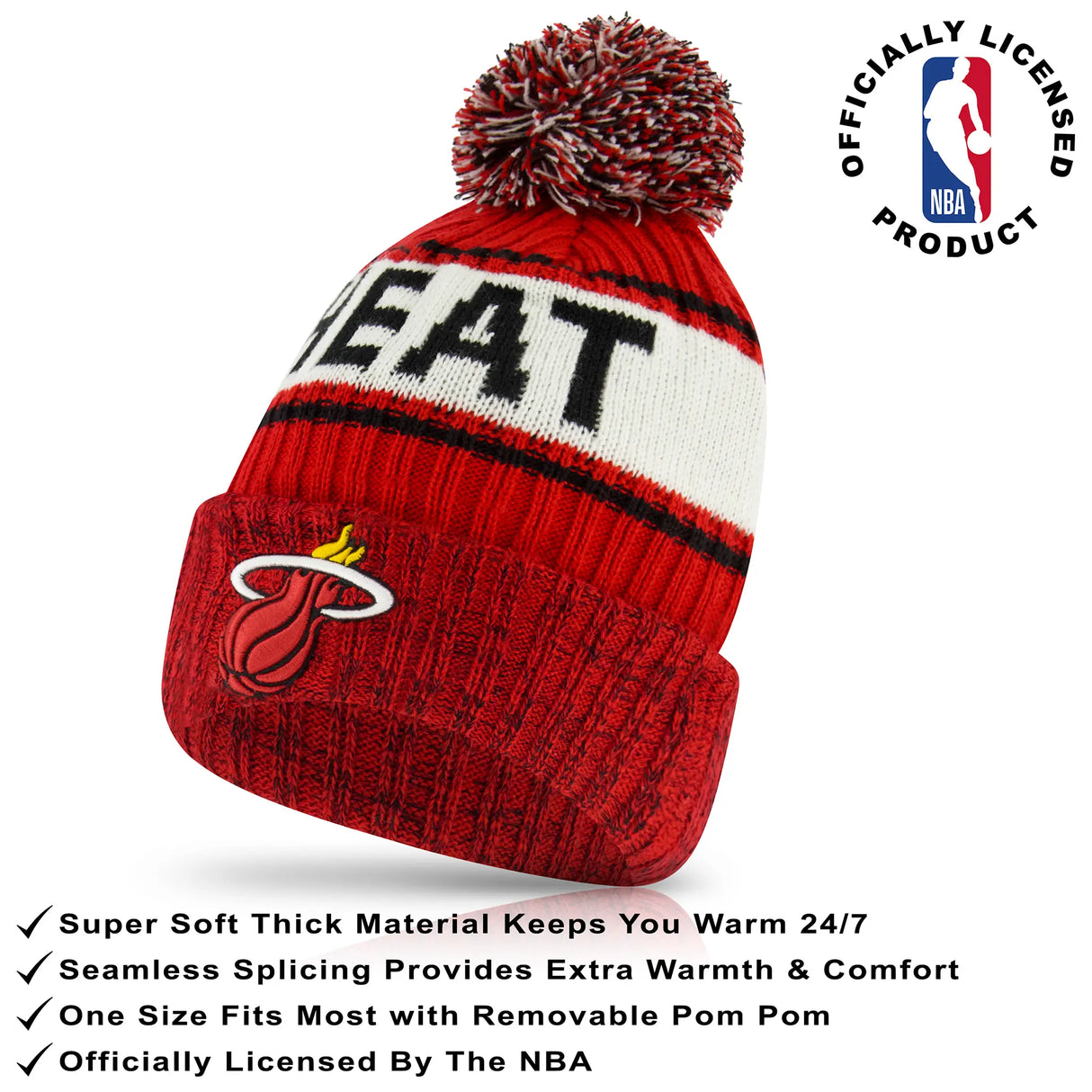 Ultra Game Youth NBA Official Super Soft Winter Beanie Knit Hat With Extra Warm Touch Screen Gloves | Miami Heat