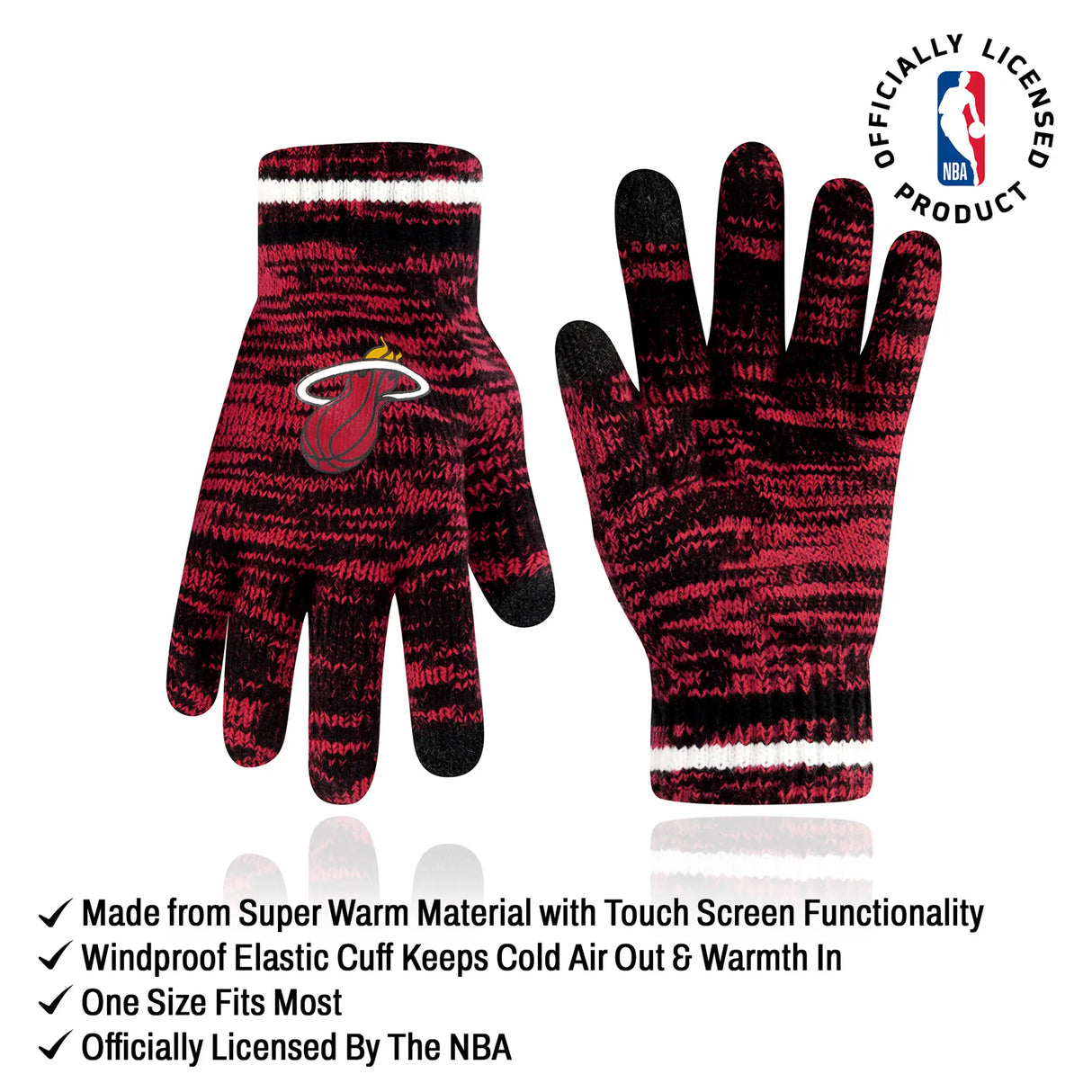 Ultra Game Youth NBA Official Super Soft Winter Beanie Knit Hat With Extra Warm Touch Screen Gloves | Miami Heat