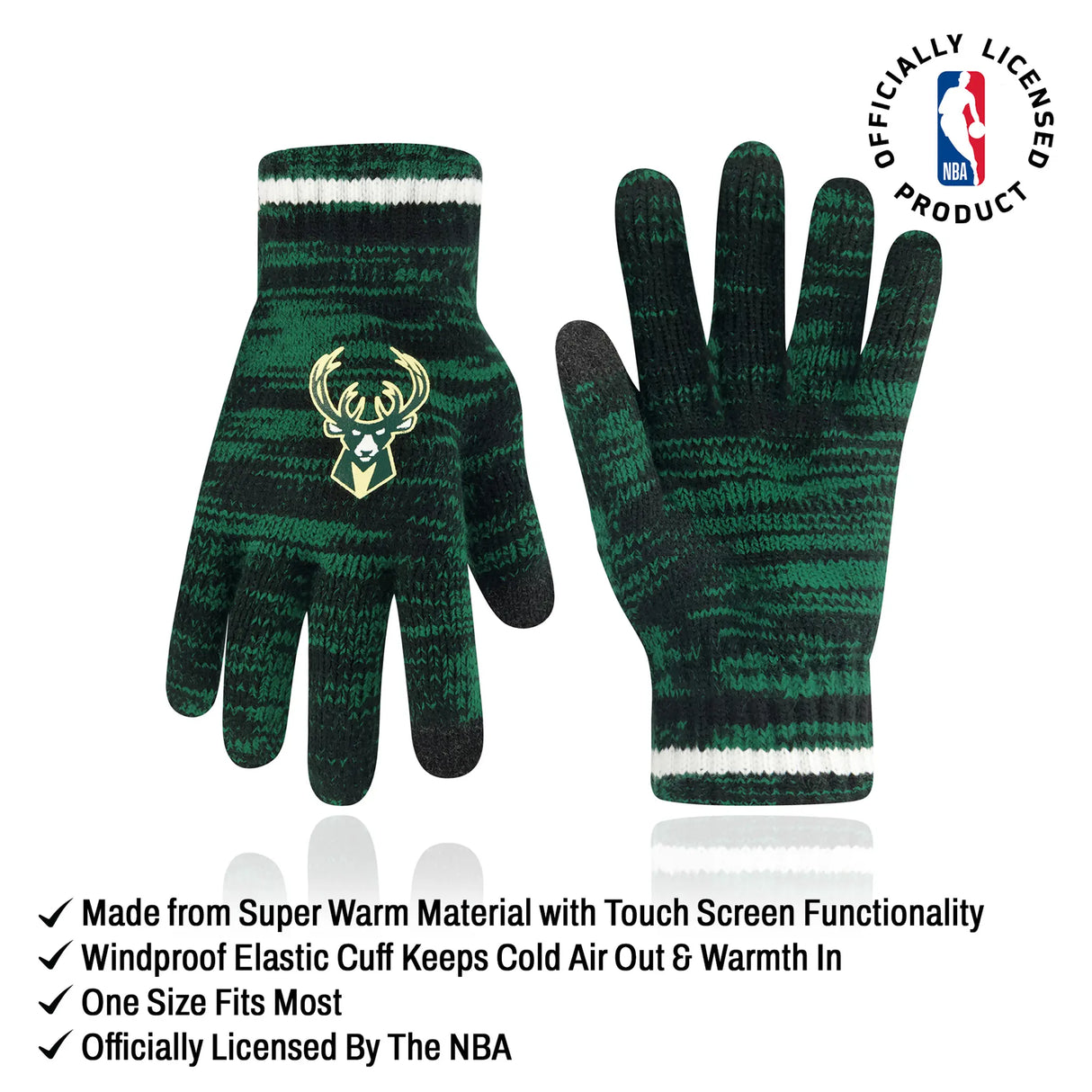 Ultra Game Youth NBA Official Super Soft Winter Beanie Knit Hat With Extra Warm Touch Screen Gloves | Milwaukee Bucks