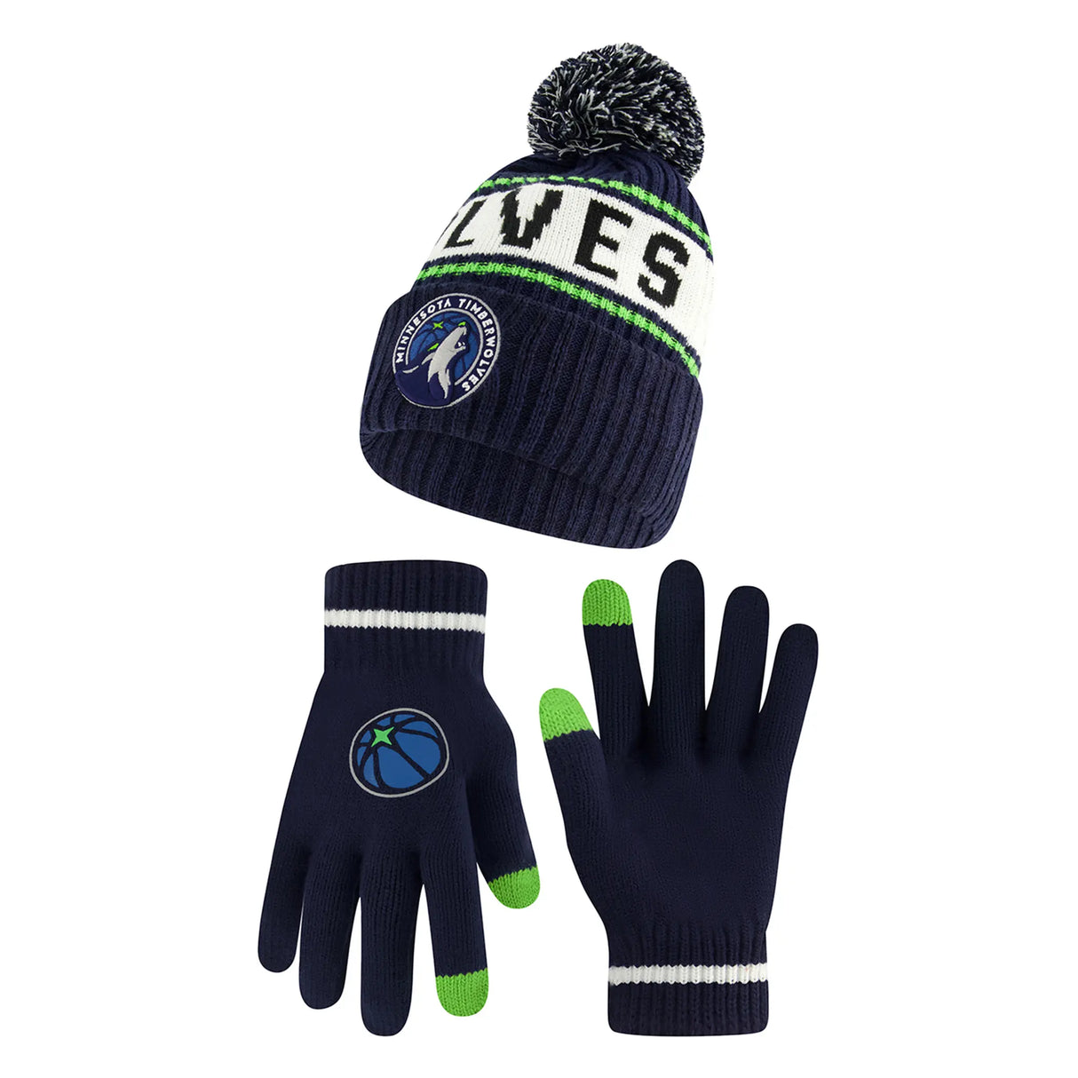 Ultra Game Youth NBA Official Super Soft Winter Beanie Knit Hat With Extra Warm Touch Screen Gloves | Minnesota Timberwolves