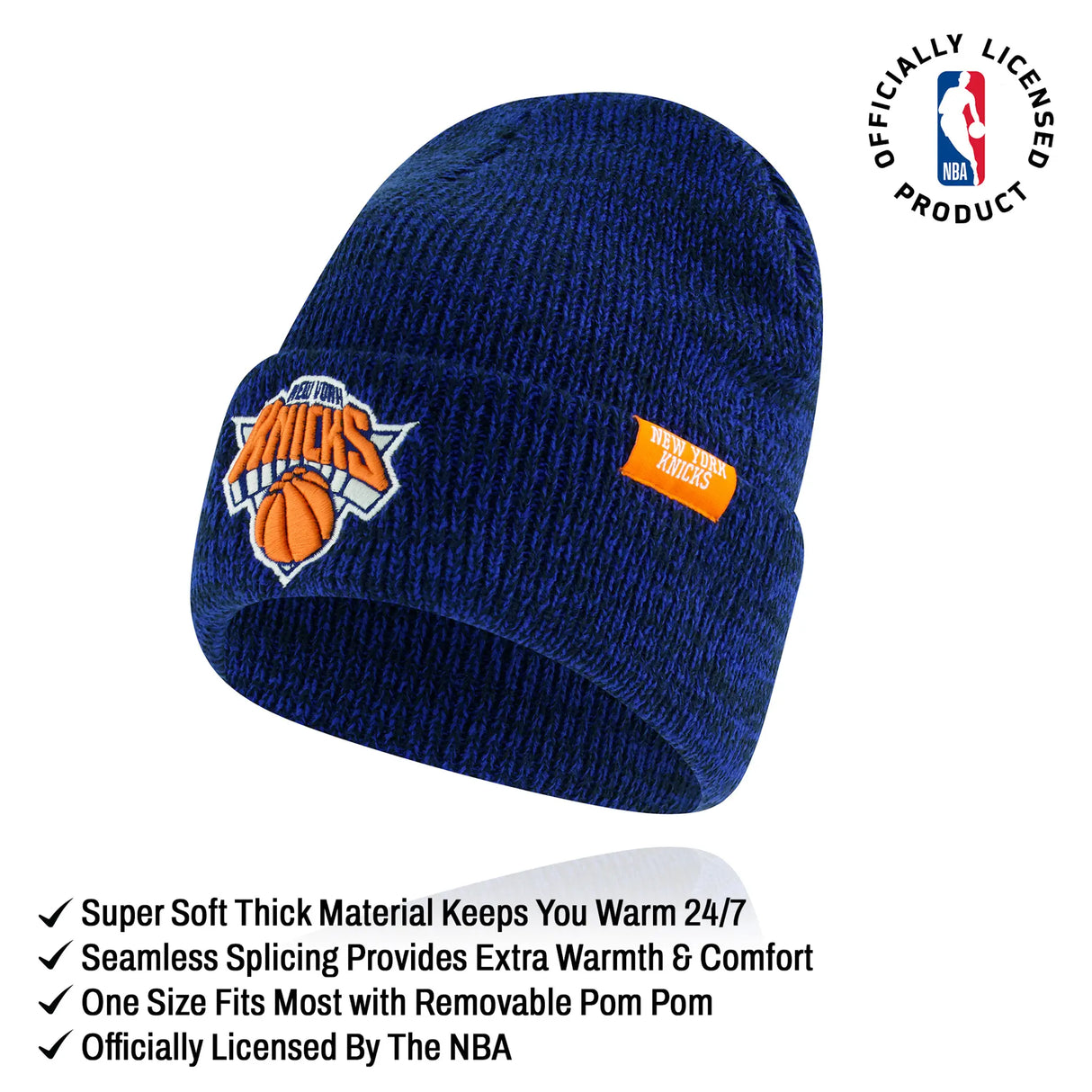 Ultra Game Youth NBA Official Super Soft Winter Beanie Knit Hat With Extra Warm Touch Screen Gloves | New York Knicks